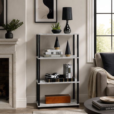 Bibliothèque de style industriel à 4 niveaux avec structure KD, compartiments ouverts pour les collections et le rangement