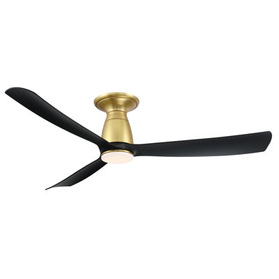 Ventilateur de plafond intelligent Kute 52 pouces encastré pour intérieur/extérieur avec kit d'éclairage DEL à température de couleur sélectionnable - Laiton satiné brossé avec pales noires