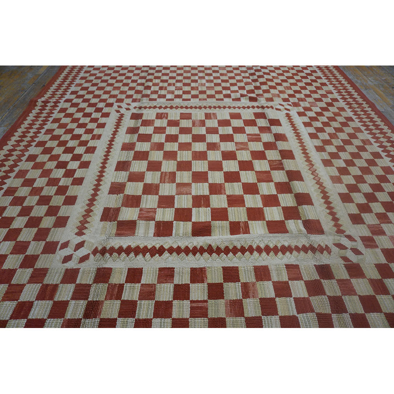Flatweave Wool Checkered Area Rug