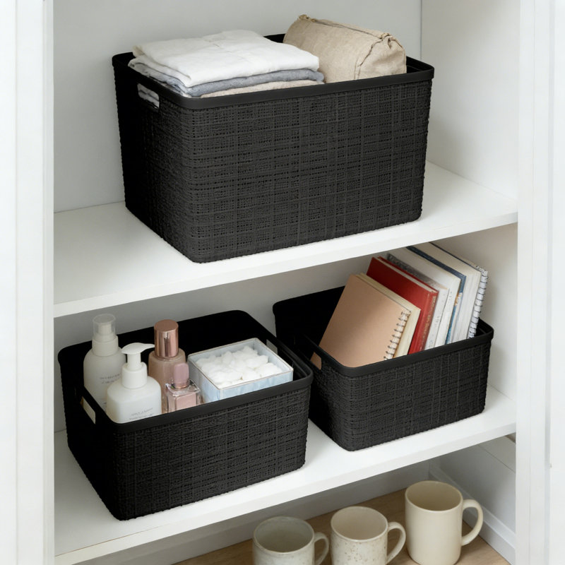 Ensemble de 4 grands paniers de rangement, 20 paniers de rangement en résine tissée avec poignées pour le bureau à domicile, le placard, le garde-manger et l'organisation de la chambre à coucher