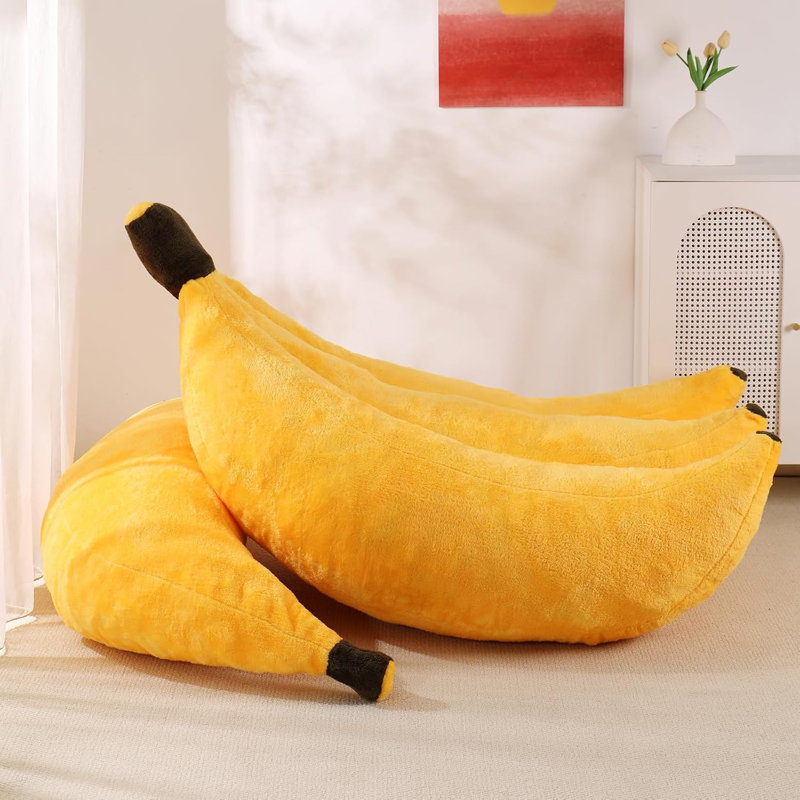 Fauteuil à billes avec repose-pieds Banana, Mélange de polyester jaune