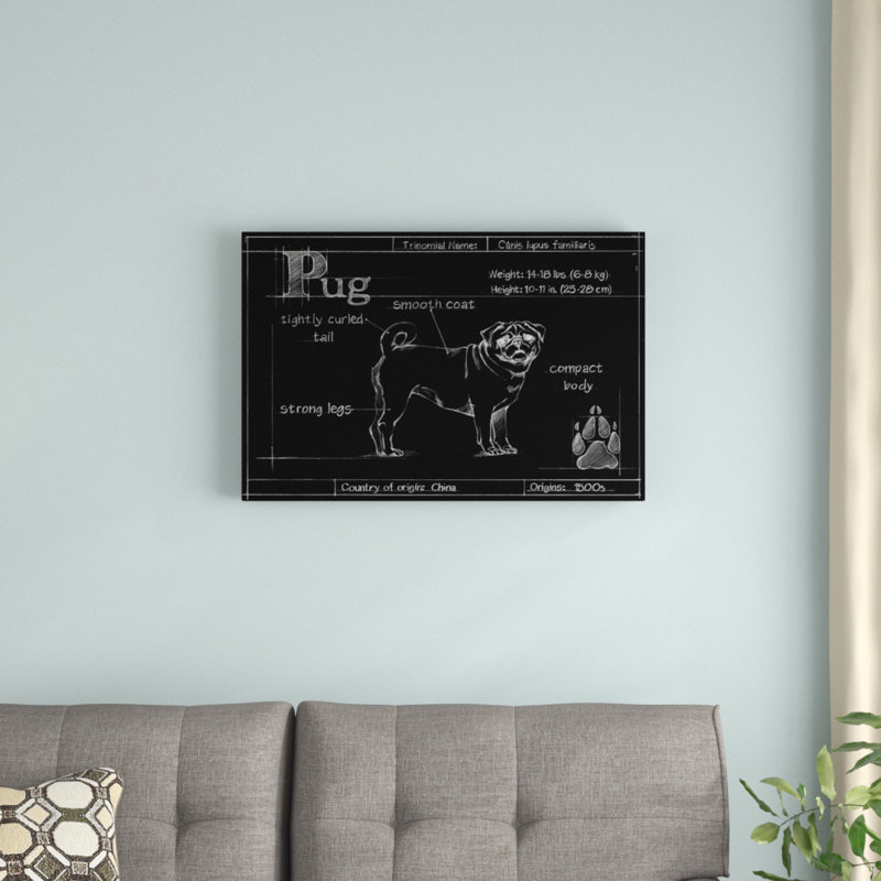 Blueprint Pug by Ethan Harper - Painting Print, 51cm H x 76cm W, Wrapped Canvas