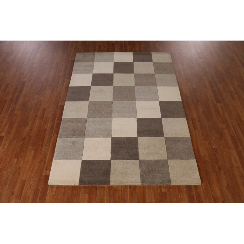 Checkered Wool Gabbeh Indian Area Rug 5x8