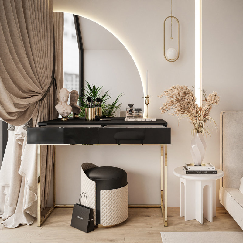 Darlita Dressing Table with Mirror, Black