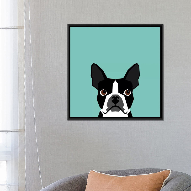 Boston Terrier, impression sur toile tendue, H 26 po x l 26 po x P 1,5 po, Toile avec cadre noir, Pas de tapis