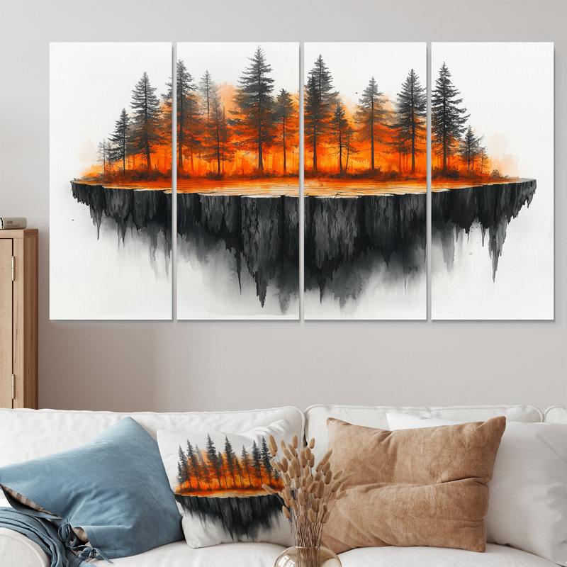Forêt d'automne sur bois, diapositive Harmony II - forêt, art mural - décoration murale traditionnelle, H 32 po x l 64 po, 4