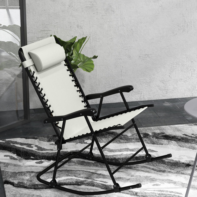 Chaise berçante d'extérieur 2 pièces, blanc crème. Pliable pour économiser de l'espace. Pour le patio, la terrasse, la chaise berçante facile à transporter.