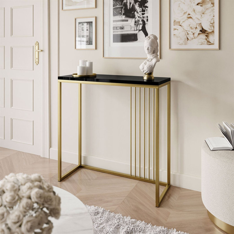 Heston Console Table, Matte gold, Black, 80cm H x 80cm W x 30cm D