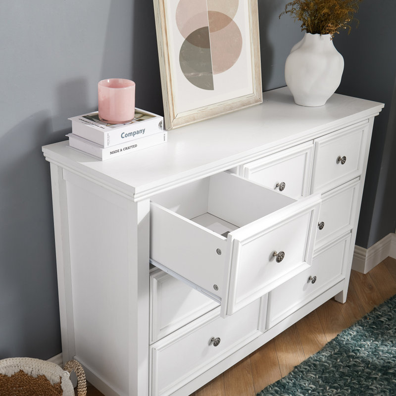  Commode Versilia Farmhouse avec 7 tiroirs et poignées en métal, Blanc