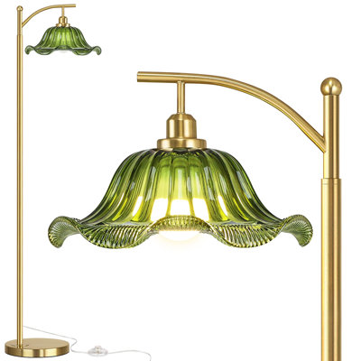67.8" Tall Mid Century Modern Floor Lamp, Dimmable Vintage Flower Glass Standing Lamp with Remote Control, Glass Shade Retro Decor for Home