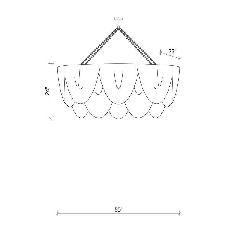 Medium Oval Leather Fringe Chandelier, 24'' H X 55'' W X 23'' D