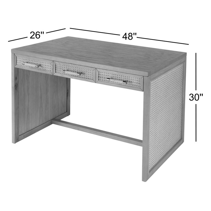 Mesa Cane and Solid Wood 3-Drawer Writing Desk