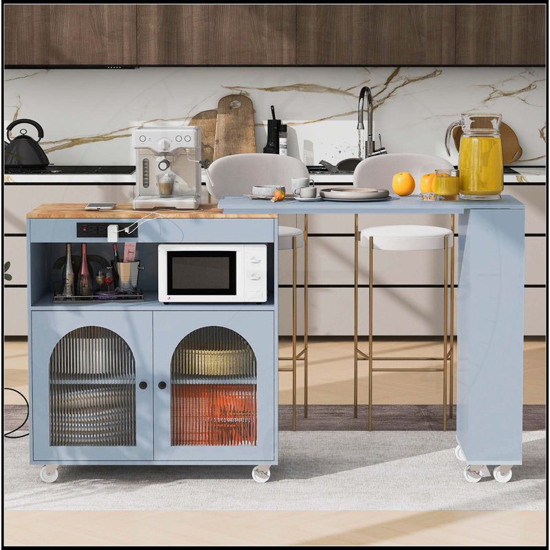Versatile Rolling Kitchen Island with Multiple Functionalities and Stylish Design, Gray Blue