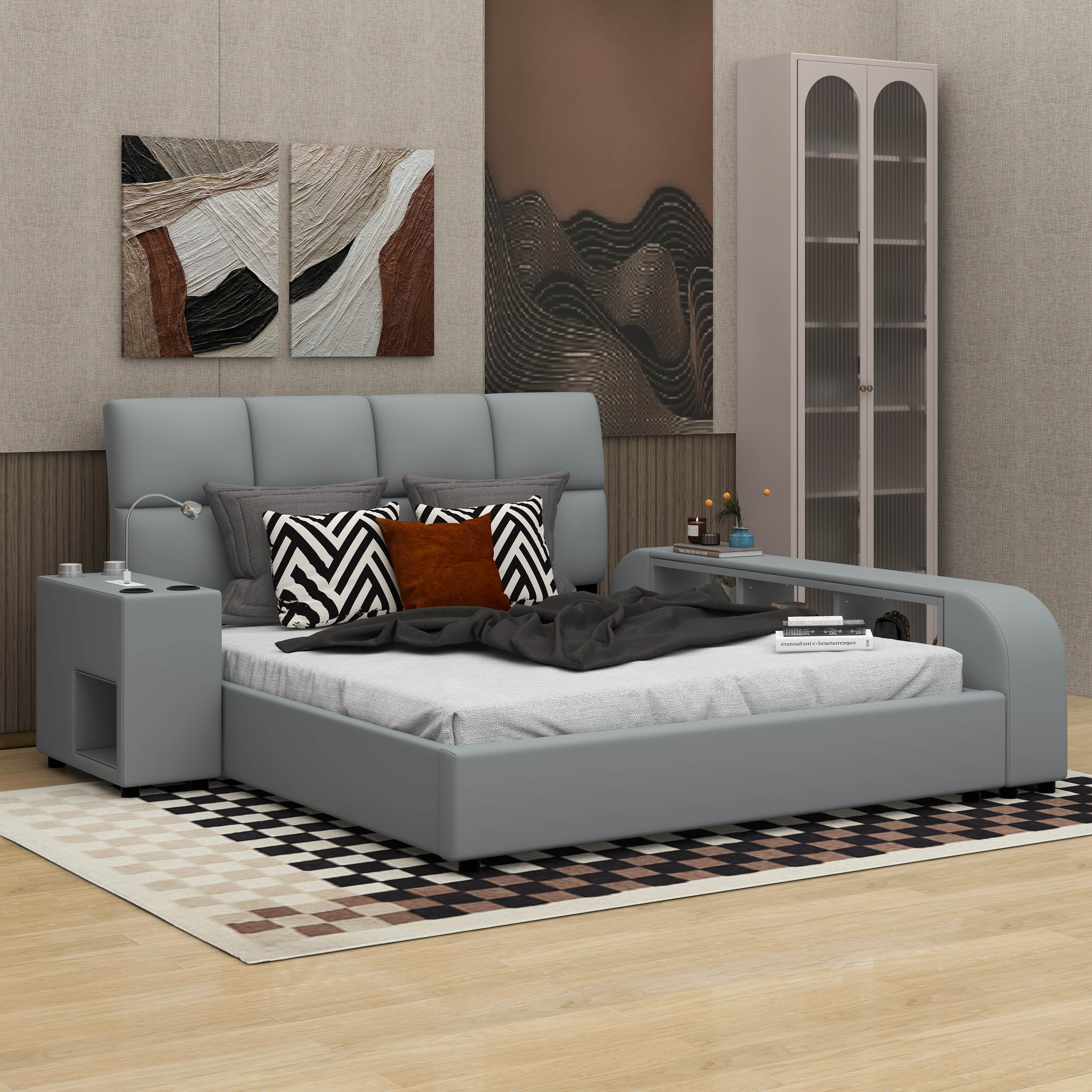 Latitude Run® Queen Size Upholstered Platform Bed With Multimedia ...