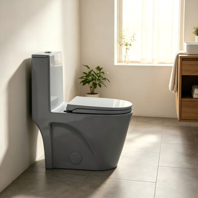 Yingze Elongated One Piece Toilet, Dual Flush 1.1/1.6 GPF Water Saving Comfort Height Toilet with Gold Chrome Button, Soft Close Quick Release Seat, Skirted Concealed Trapway for Modern Bathroom