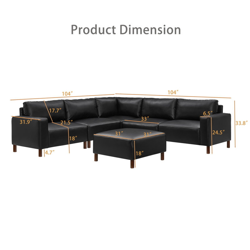 Canapé d'angle en cuir de polyuréthane, Black PU Leather