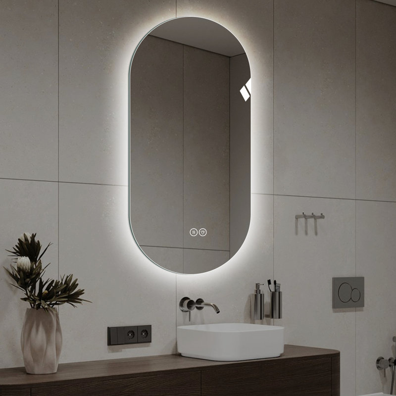Miroir de salle de bain 48 po x 24 po à écran tactile intelligent mural avec forme, trois modes d'éclairage blanc 6000K, naturel 4000K, chaud 3000K, réglage de la luminosité, verre brisé, argent 5Mm