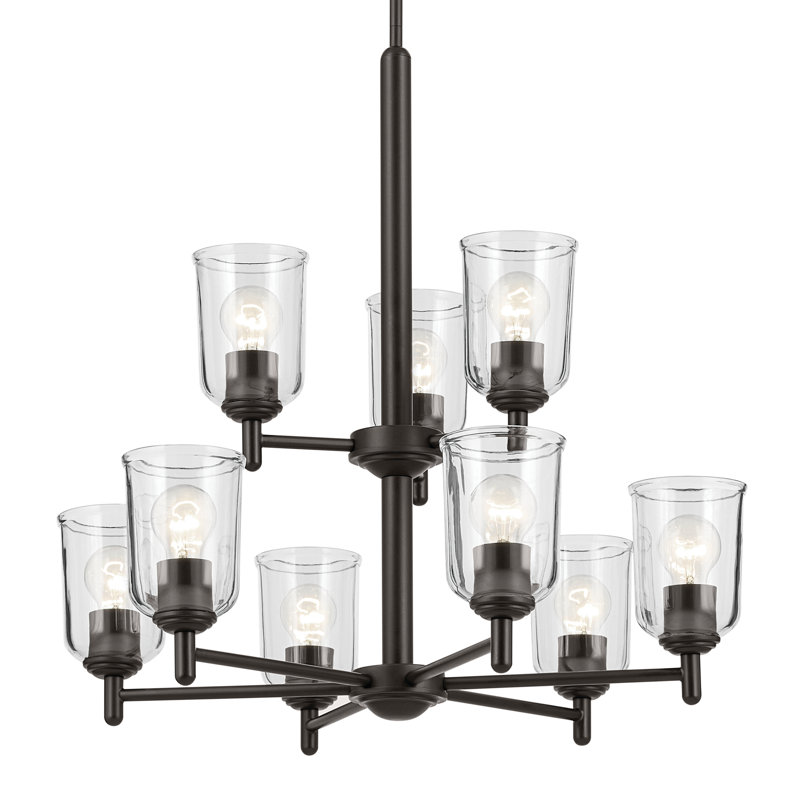 Lustre 9 lumières 26,5 "à 2 niveaux avec verre transparent, Bronze