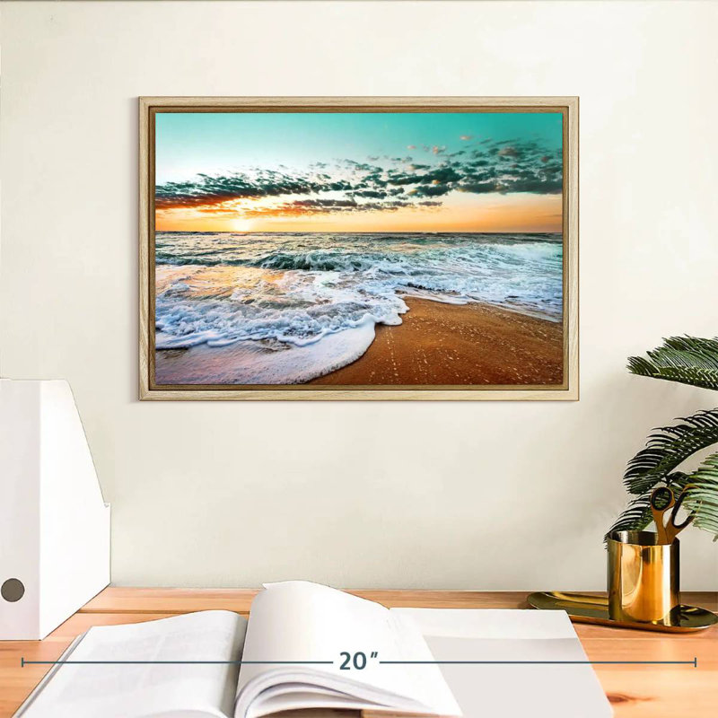 Plage rétro de Cancun, Cadre flottant en bois naturel, 13 po x 9 po