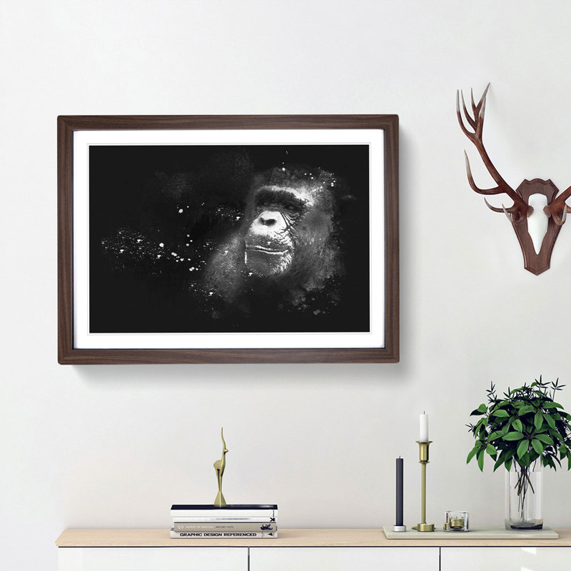 Ape Paint Splash - Framed Print, 45cm H x 63cm W x 2cm D, Walnut Framed