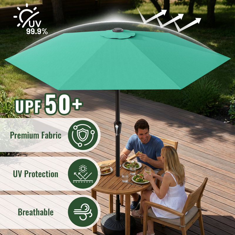  9 ft Patio Umbrella Outdoor Market Umbrella with Crank Lift,Sun Shade Cover for Garden, Deck, Poolside , Turquoise