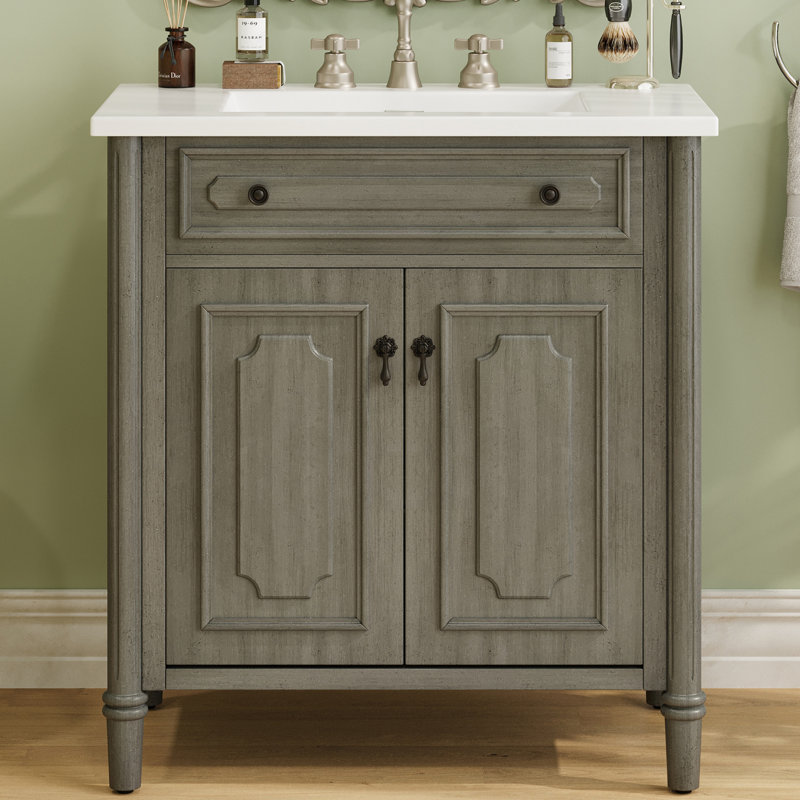 Meuble-lavabo simple 31 po avec lavabo en céramique Rustic, Gris antique