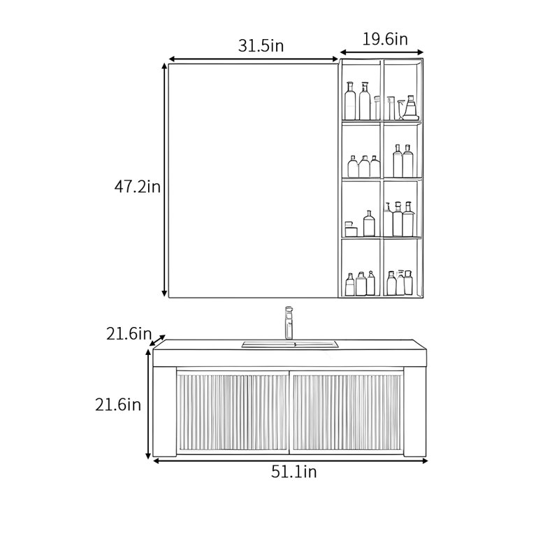 Light luxury simple style bathroom cabinet, 21.6" H x 51.1" W x 21.6" D