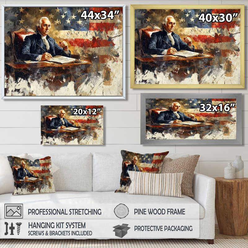 James Madison présentant la déclaration des droits aux États-Unis - Patriotiste des États-Unis, art mural, H 16 po x l 32 po