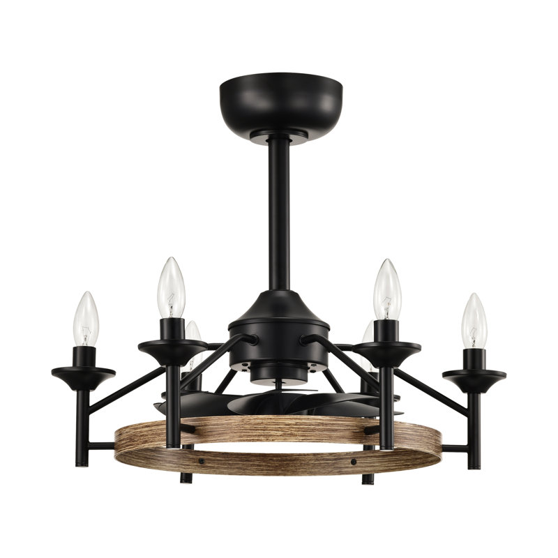 Hodaya 27" W Remote Control Ceiling Fan, Matte Black/Wood Grain, 21.3" Wide