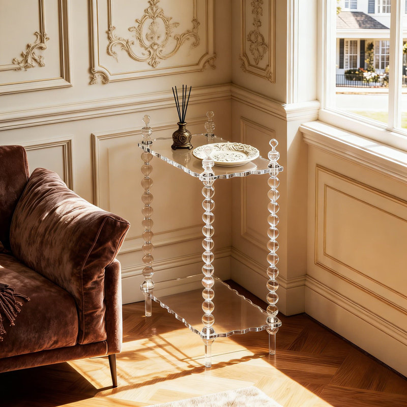 Clear Acrylic Side Table With 2-Tier Storage, Modern Nightstand And Narrow End Table For Small Spaces, Bedside Table With Cloud-Shaped Edges
