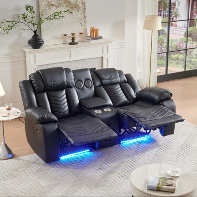 Causeuse inclinable électrique en similicuir 2 places avec console centrale Black Wave