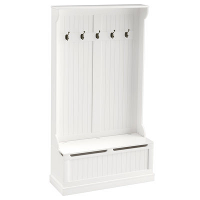 38" 3-In-1 Entryway Hall Tree With Storage Bench, Coat Rack With Four Hooks And Shoe Storage