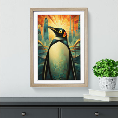 Penguin Deco No.2 - Single Picture Frame Print on Wood