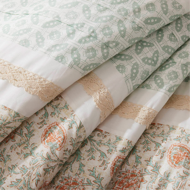 Ensemble d'édredon en percale de coton 9 pièces Coral Queen , Grand édredon et 8 pièces supplémentaires