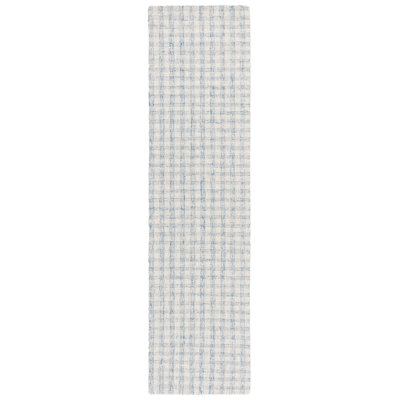 Antine Ebony Hand Tufted Wool/Cotton Checkered Rug in Blue/Ivory