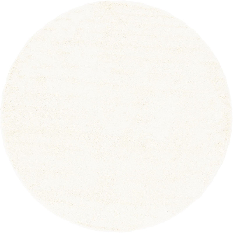 Tapis blanc en polypropylène tissé à la machine à poils longs Fragos, Rond 8 pi