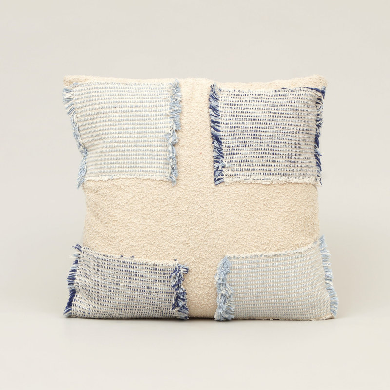 Coussin décoratif à motif quadrillé avec franges et garniture en polyester, 45,7 cm x 45,7 cm