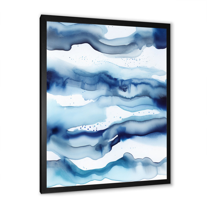 «Abstract Classic Blue Waves I» sur toile, H 20 po x l 12 po x P 1 po, Cadre photo noir