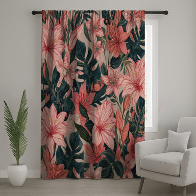 Rideaux de fenêtre à motif de fleurs tropicales roses, voilages et voilages à motif floral - 1 panneau