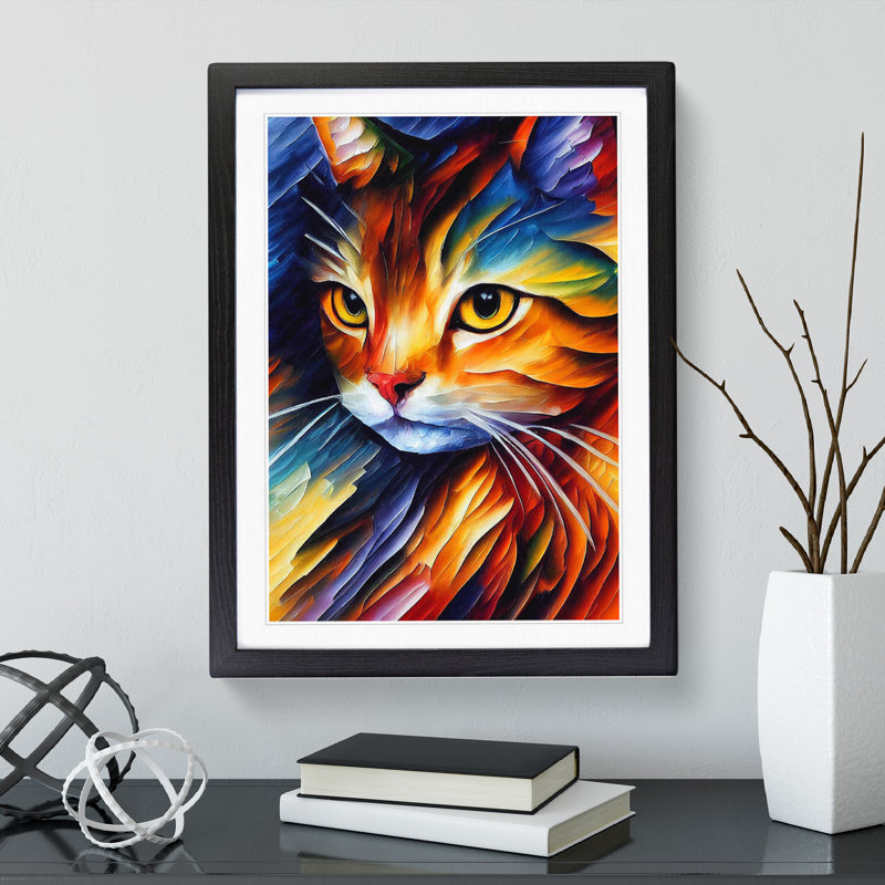 Cat Portrait No.3 - Single Picture Frame Print, 64cm H x 46cm W x 2cm D, Black