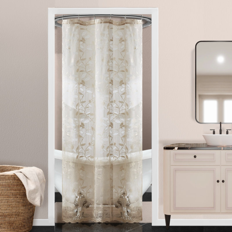 Toraino Floral Shower Curtain. Rustic Leaf Lace Shower Curtain, Lin, H 72 po x l 72 po