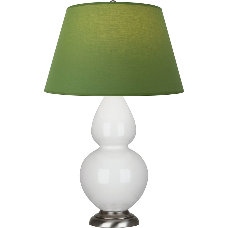 Lampe de table double gourde en céramique, Lys émaillé / argent antique, Thé vert / taupe, Argent argent