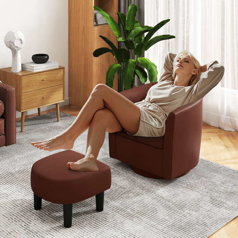 Fauteuil d'appoint pivotant avec repose-pieds, fauteuil club moderne en tonneau, canapé simple pivotant avec repose-pieds