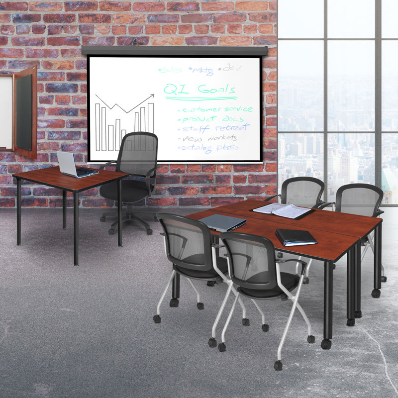 Cherry & Maple 72" Mobile Training Table with Black Steel Legs