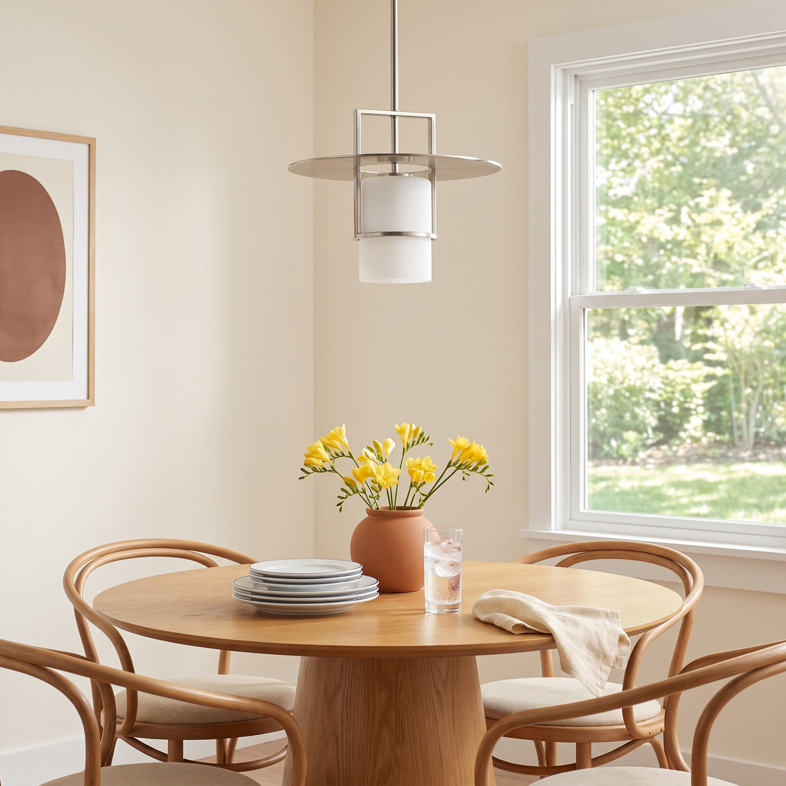 Cinder Single Light Etched Glass Dimmable Pendant, Brushed Nickel
