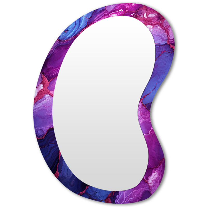Entonio Blue and purple Seamless Marble volcano IV - Shapes Unique Shape Large Mirror, Modern Asymmetrical Unique Wall Mirror Decor, Printed Metal Art