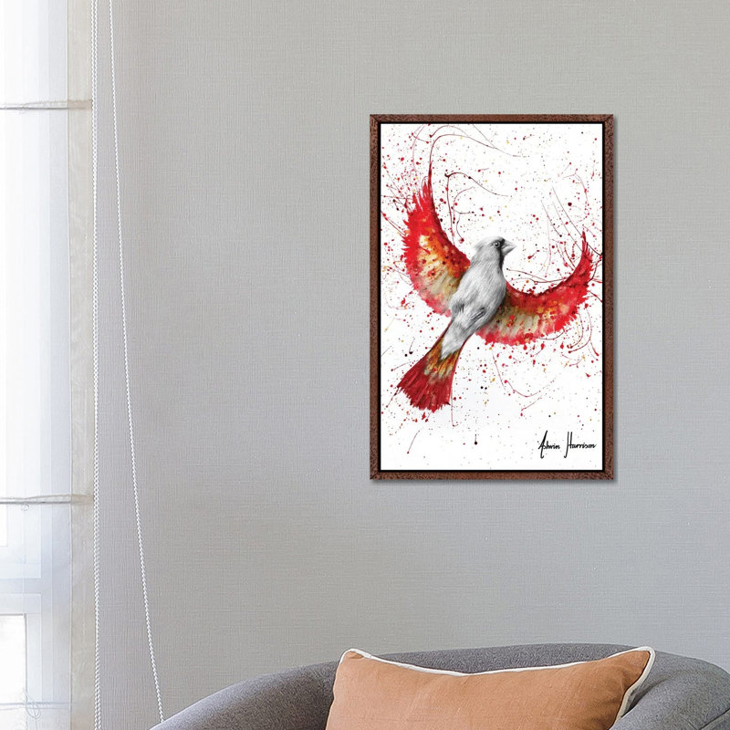 Golden Feather Cardinal by Ashvin Harrison - Print on Canvas, 66.04 cm H x 45.72 cm W, Classic Brown Wood Framed
