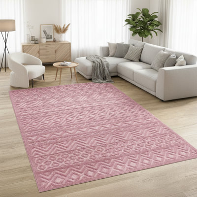 Tapis intérieur / extérieur rose en polypropylène tissé à la machine Javy
