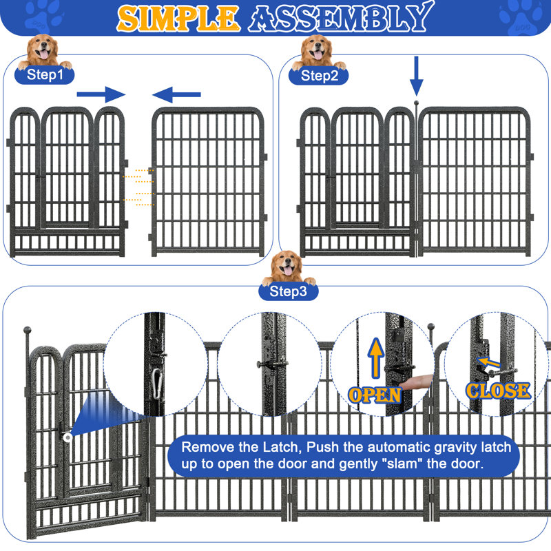 Adjustable 32" Black Metal 16-Panel Dog Playpen