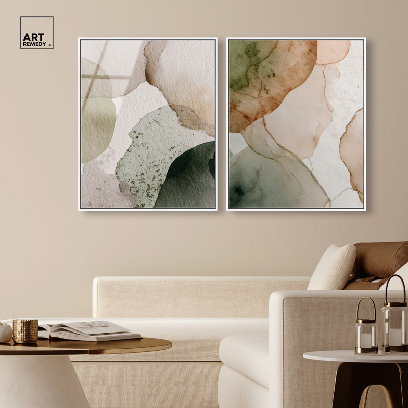 «Earthy Ground Swell Duet», ensemble de 2 reproductions d'art encadrées par Art Remedy, cadre blanc, 24 x 30, Cadre blanc